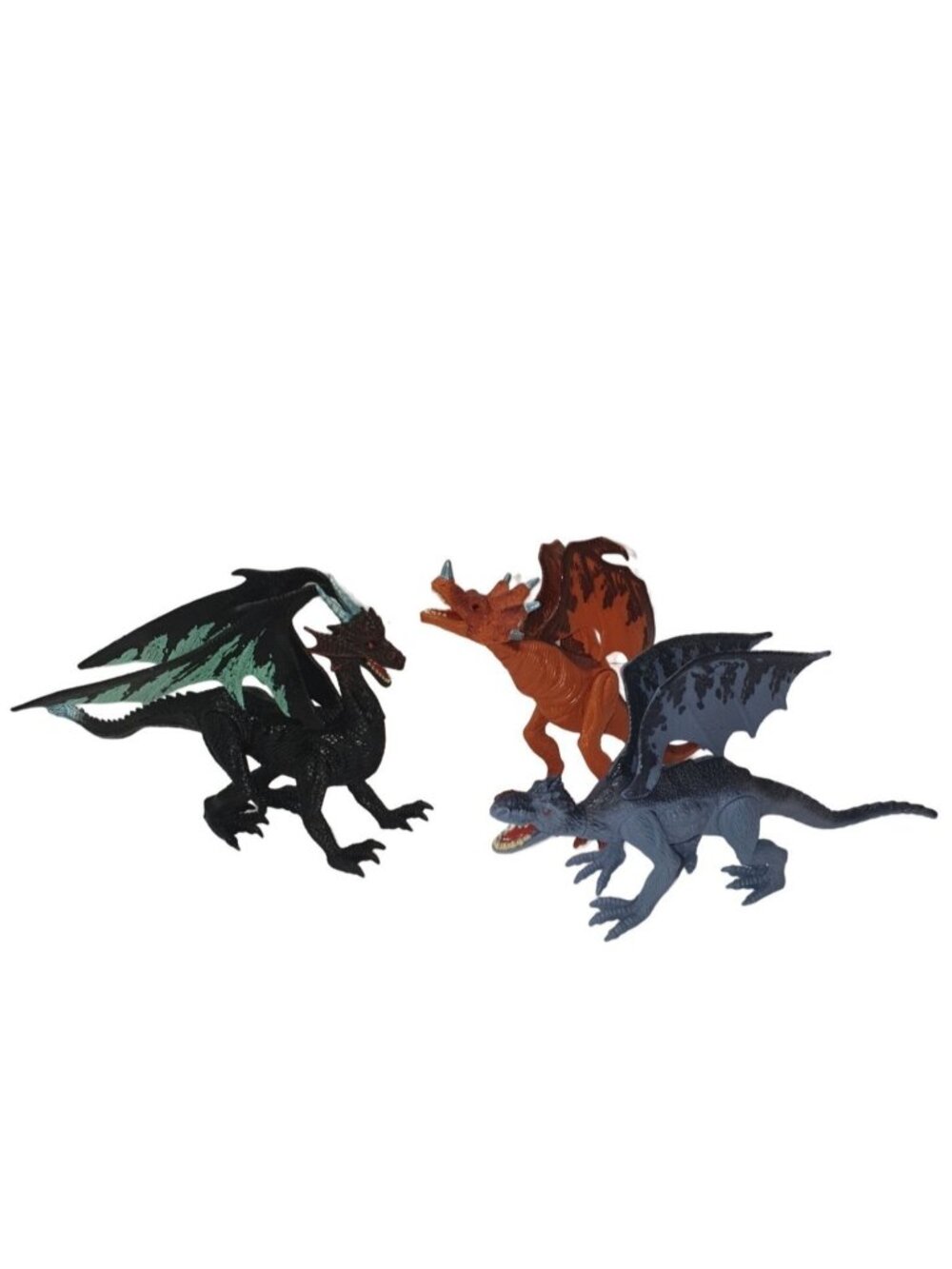 Detailed Dragon Figures Toy Set Of 3 Fantasy 9" Realistic Dark Dragon Collecting